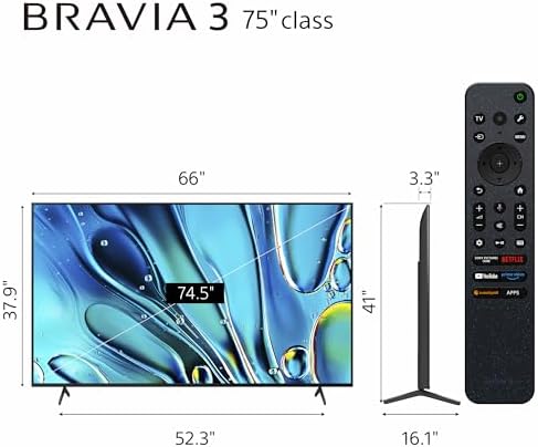 Sony 55 Inch 4K Ultra HD BRAVIA 3 LED Smart TV with Google TV  LED Flat Screen  Dolby Vision HDR  Google TV  Exclusive PS5 Features   K 55S30 