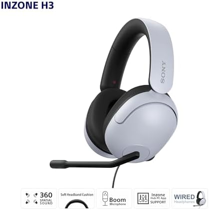 Sony INZONE H3 Wired Gaming Headphones With Mic  PS5 Headphones  Over Ear  Personalized 360 Spatial Sound  Discord Certified MDR G300  White 