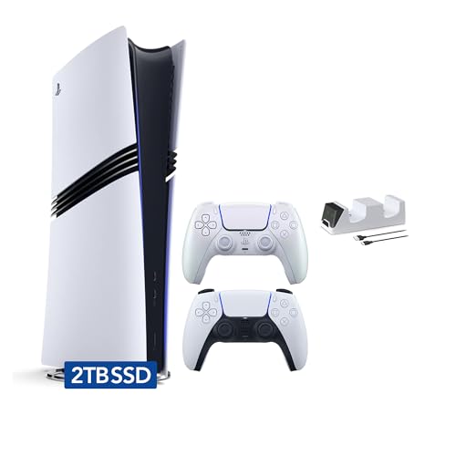 Sony PlayStation 5 Pro 2TB SSD Digital Console with Two Controllers  White and Chroma Pearl DualSense and Dual Controller Charger   Flagship PS5 Pro Console