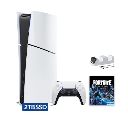 Sony PlayStation 5 Slim Upgraded 2TB Digital Edition Fortnite Cobalt Star Bundle and Controller Charger   White  2TB PCIe SSD Upgraded Slim PS5 Digital Gaming Console