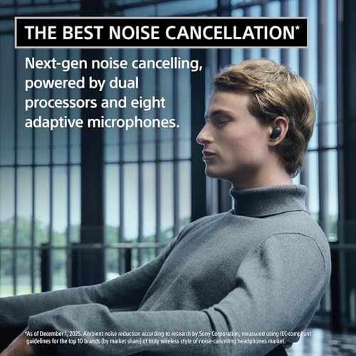Sony WF 1000XM6 The Best Truly Wireless Noise Cancelling Earbuds  2026 Model   Bluetooth in Ear Headphones  with Studio Quality Sound  Up to 24 Hours of Battery Life  Black
