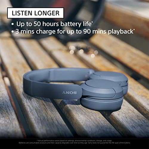 Sony WH CH520 Wireless Headphones Bluetooth On Ear Headset with Microphone and up to 50 Hours Battery Life with Quick Charging  Blue