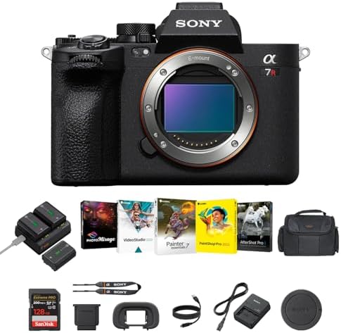 Sony a7R V Mirrorless Camera  Black    61MP Full Frame Digital Camera with Batteries & Dual Charger Kit  Corel Software Kit  128GB SDXC Memory Card & Large DSLR Bag   Essential Bundle