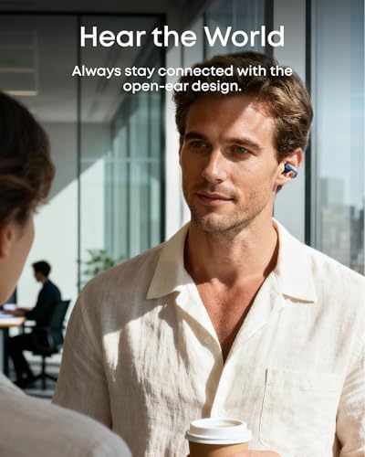 Soundcore AeroClip by Anker  Open Ear Earbuds  Clip On Headphones  Adaptive Comfort  Clear Calls with 4 Mics and AI  Stable Fit  12mm Drivers for Powerful Bass  Hi Res  Open Ring Design