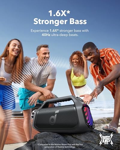 Soundcore Boom 2 Plus Portable Speaker by Anker  140W  2 2 Channel  BassUp 2 0  20H Playtime  Fast Charge  IPX7 Waterproof  RGB Lights  Power Bank  Bluetooth 5 3  Outdoor Speakers  Camping  Beach