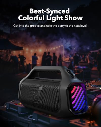 Soundcore Boom 2 Plus Portable Speaker By Anker  140W  2 2 Channel  BassUp 2 0  20H Playtime  Fast Charge  IPX7 Waterproof  RGB Lights  Power Bank  Bluetooth 5 3  Outdoor Speakers  Camping  Beach