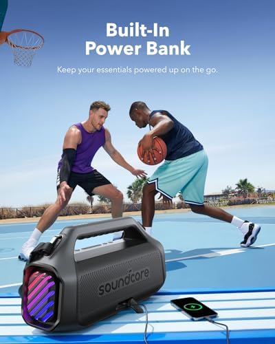 Soundcore Boom 2 Plus Portable Speaker By Anker  140W  2 2 Channel  BassUp 2 0  20H Playtime  Fast Charge  IPX7 Waterproof  RGB Lights  Power Bank  Bluetooth 5 3  Outdoor Speakers  Camping  Beach