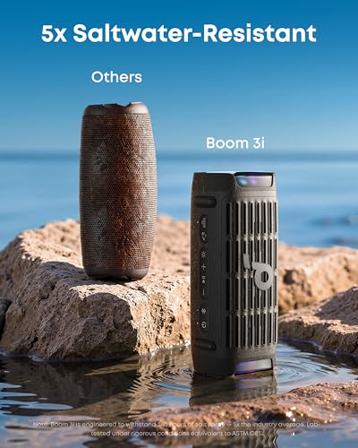 Soundcore Boom 3i by Anker  Rugged Outdoor Speakers  IP68 Waterproof  Floating Playback  Saltwater Resistant  BassUp 2 0  50W Portable Speaker  Bluetooth 5 3  16H Playtime  TWS  Kayak/Fishing/Camping