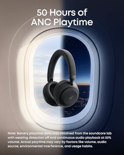 Soundcore Space 2 by Anker  Active Noise Cancelling Headphones  Comfortable Fit  50H Playtime  LDAC Hi Res Wireless Audio  Dual Connection  Clear Calls  Bluetooth 6 1  Nap Mode  Wearing Detection