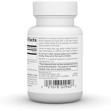 Source Naturals NSK SD  Nattokinase  Vegetarian Friendly  Whole Body Systemic Enzyme for Healthy Circulation   200 mg   30 Vegetarian Capsules