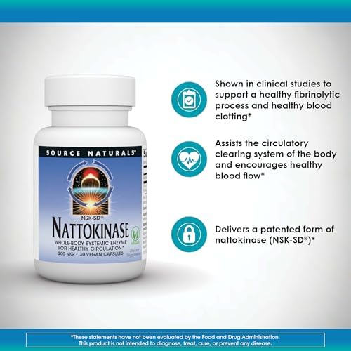 Source Naturals NSK SD  Nattokinase  Vegetarian Friendly  Whole Body Systemic Enzyme for Healthy Circulation   200 mg   30 Vegetarian Capsules