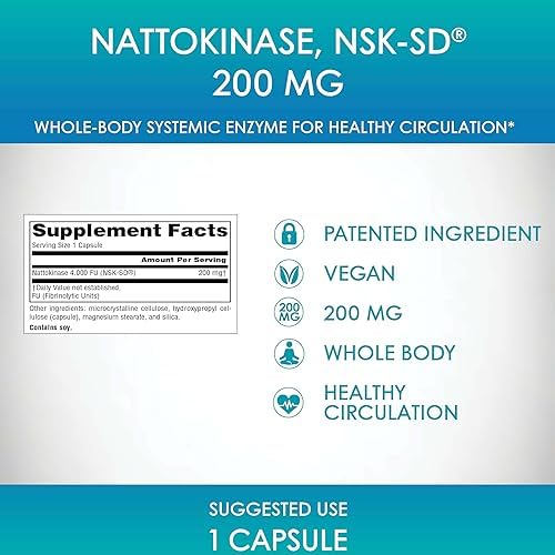 Source Naturals NSK SD  Nattokinase  Vegetarian Friendly  Whole Body Systemic Enzyme for Healthy Circulation   200 mg   30 Vegetarian Capsules