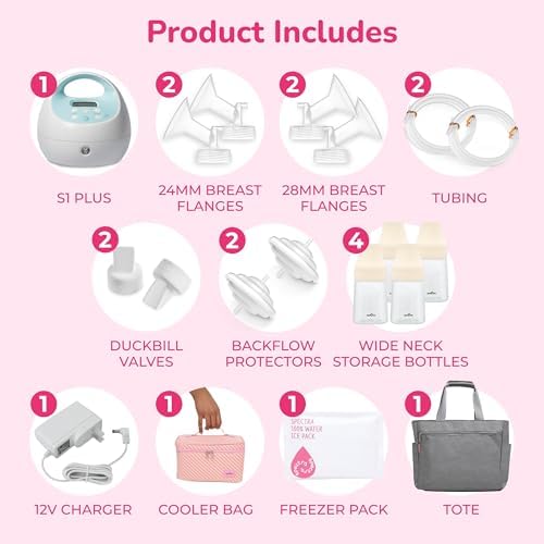 Spectra   S1 Plus Electric Breast Milk Pump with Tote Bag  Breast Milk Bottles and Cooler for Baby Feeding