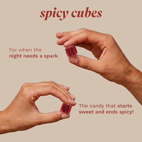 Spicy Cubes Hot Peach Gummies   Sweet & Spicy Chili Sugar Coating   Maca Root & Muira Puama for Energy  Mood & Vitality   Fun Treat for Couples & Social Moments   1 Pack  8 pieces 