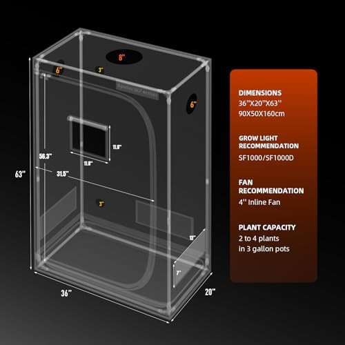 Spider Farmer 3x3 Grow Tent 2025 New  36x36x72  with Hook for Controller and Power Strip  Enlarged View Window  1680D Thicken Mylar Canvas for Indoor Hydroponic Growing for SF2000Pro  SE3000  G3000