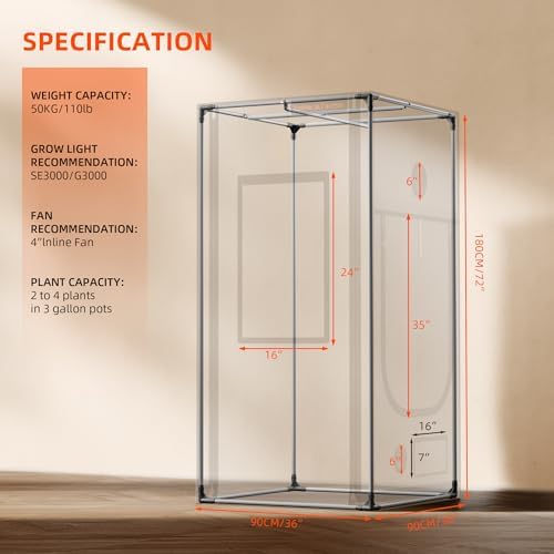 Spider Farmer Pro Series 3x3 Grow Tent  36x36x72 with Roll up Door  Observation Window Floor Tray  2000D Thicken Mylar Canvas  3x3x6 for Hydroponic Indoor Growing for SF4000  SE3000  G3000
