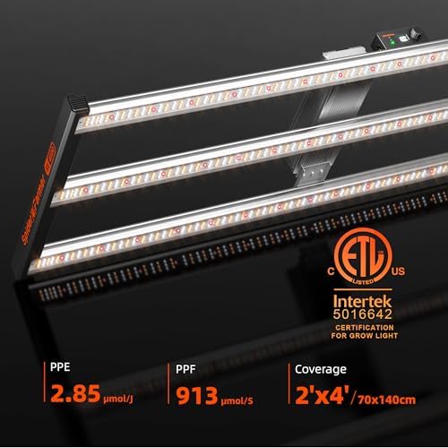 Spider Farmer SE5000 480W LED Grow Light  Samsung LM301H EVO Diodes  2025 Upgraded Remote App Control  Full Spectrum Dimmable Daisy Chain Bar Style Growing Lamp for Indoor Plants  4x4ft Coverage