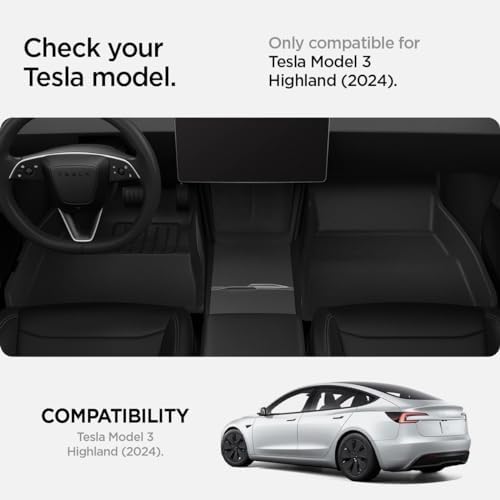 Spigen WeatherBloc Floor Mat Set  with Edgeguard  for Tesla Model 3 Highland  Standard  Premium & Performance 2026/25/24  with Non Slide Sliplock Weatherproof Technology