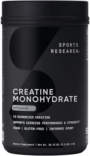 Sports Research Creatine Monohydrate   Gain Lean Muscle  Improve Performance and Strength and Support Workout Recovery   5 g Micronized Creatine   35 27 oz