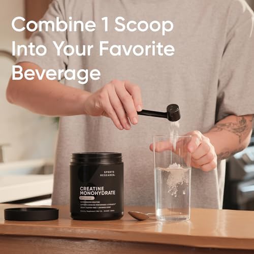 Sports Research Creatine Monohydrate   Gain Lean Muscle  Improve Performance and Strength and Support Workout Recovery   5 g Micronized Creatine   35 27 oz