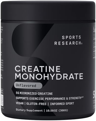 Sports Research Creatine Monohydrate   Gain Lean Muscle  Improve Performance and Strength and Support Workout Recovery   5 g Micronized Creatine   35 27 oz