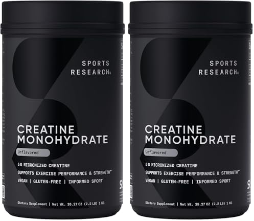 Sports Research Creatine Monohydrate   Gain Lean Muscle  Improve Performance and Strength and Support Workout Recovery   5 g Micronized Creatine   35 27 oz