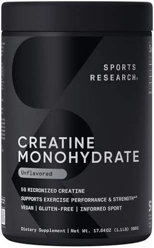 Sports Research Creatine Monohydrate   Gain Lean Muscle  Improve Performance and Strength and Support Workout Recovery   5 g Micronized Creatine   35 27 oz