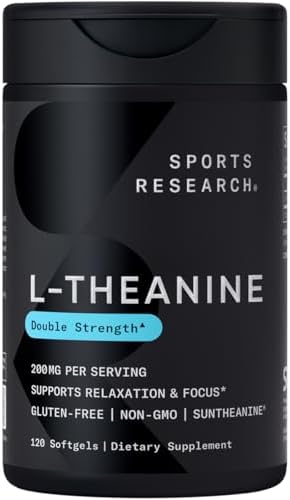 Sports Research L-teanina de 200 mg con aceite de coco orgánico | Suplemento de sunteanina para concentración, relajación y alerta | Doble fuerza, sin OMG y sin gluten