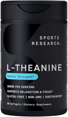 Sports Research L-teanina de 200 mg con aceite de coco orgánico | Suplemento de sunteanina para concentración, relajación y alerta | Doble fuerza, sin OMG y sin gluten