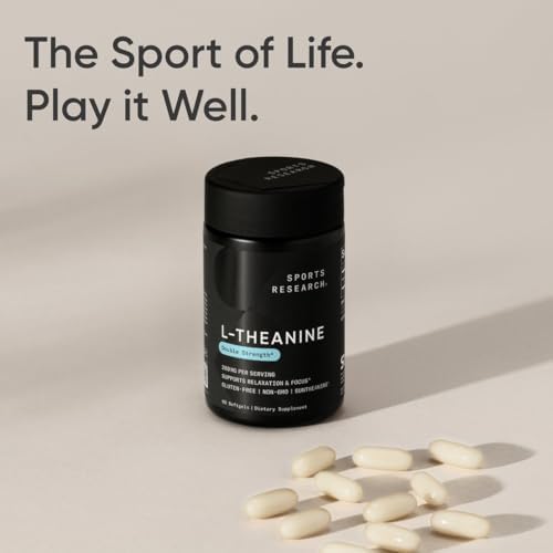 Sports Research L-teanina de 200 mg con aceite de coco orgánico | Suplemento de sunteanina para concentración, relajación y alerta | Doble fuerza, sin OMG y sin gluten