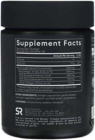 Sports Research Omega 3 Fish Oil  Triple Strength  60 Softgels
