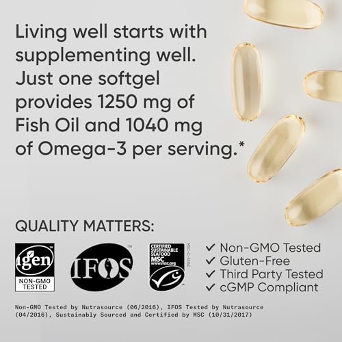 Sports Research Triple Strength Omega 3 Fish Oil   Burpless Fish Oil Supplement w/EPA & DHA Fatty Acids from Single Source Wild Alaska Pollock   1250 mg  180 ct