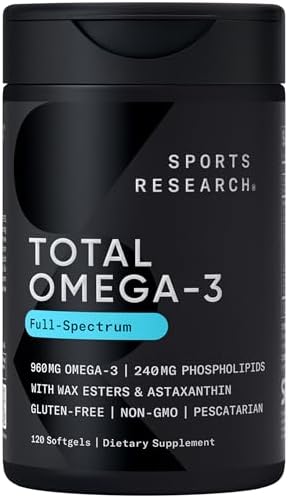 Sports Research Triple Strength Omega 3 Fish Oil   Burpless Fish Oil Supplement w/EPA & DHA Fatty Acids from Single Source Wild Alaska Pollock   1250 mg  180 ct