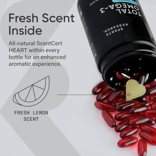 Sports Research Triple Strength Omega 3 Fish Oil   Burpless Fish Oil Supplement w/EPA & DHA Fatty Acids from Single Source Wild Alaska Pollock   1250 mg  180 ct