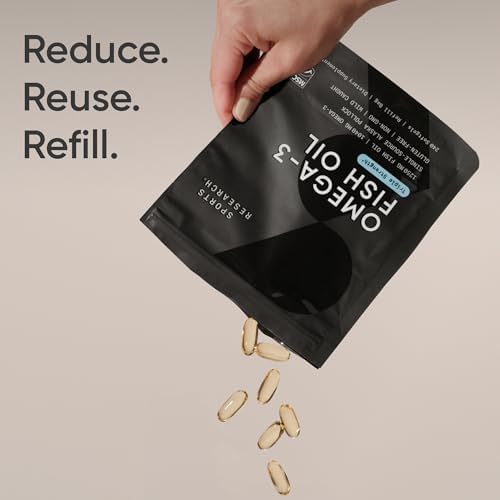 Sports Research Triple Strength Omega 3 Fish Oil   Burpless Fish Oil Supplement w/EPA & DHA Fatty Acids from Single Source Wild Alaska Pollock   1250 mg  180 ct