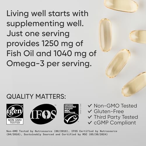 Sports Research Triple Strength Omega 3 Fish Oil   Burpless Fish Oil Supplement w/EPA & DHA Fatty Acids from Single Source Wild Alaska Pollock   1250 mg  180 ct