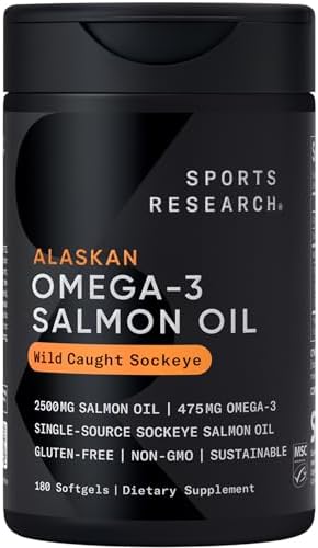 Sports Research Triple Strength Omega 3 Fish Oil   Burpless Fish Oil Supplement w/EPA & DHA Fatty Acids from Single Source Wild Alaska Pollock   1250 mg  180 ct