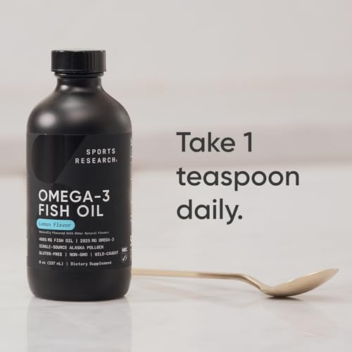 Sports Research Triple Strength Omega 3 Fish Oil   Burpless Fish Oil Supplement w/EPA & DHA Fatty Acids from Single Source Wild Alaska Pollock   1250 mg  180 ct