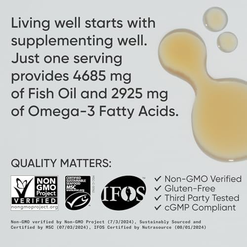 Sports Research Triple Strength Omega 3 Fish Oil   Burpless Fish Oil Supplement w/EPA & DHA Fatty Acids from Single Source Wild Alaska Pollock   1250 mg  180 ct