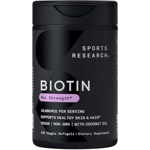Biotina de 0.00035 oz con aceite de coco, no transgénicos y sin gluten, 120 minicápsulas blandas vegetarianas