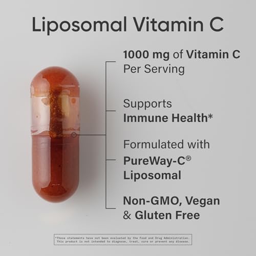Sports Research  High Potency Liposomal Vitamin C Supplement 1000 mg   Certified Vegan  Non GMO  Gluten Free   Antioxidant & Immune Support   Ascorbic Acid Vitamin C   180 Liquid Veggie Capsules
