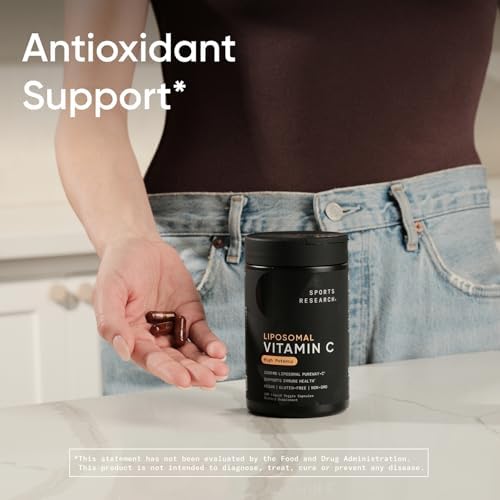 Sports Research  High Potency Liposomal Vitamin C Supplement 1000 mg   Certified Vegan  Non GMO  Gluten Free   Antioxidant & Immune Support   Ascorbic Acid Vitamin C   180 Liquid Veggie Capsules
