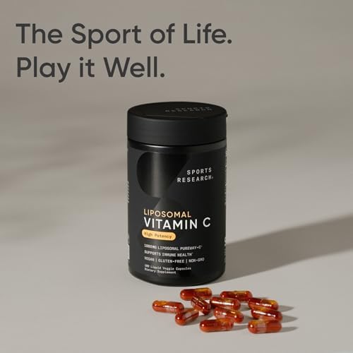 Sports Research  High Potency Liposomal Vitamin C Supplement 1000 mg   Certified Vegan  Non GMO  Gluten Free   Antioxidant & Immune Support   Ascorbic Acid Vitamin C   180 Liquid Veggie Capsules