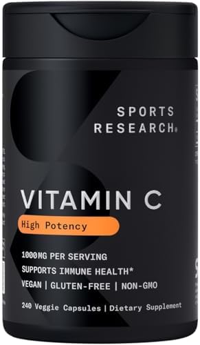 Sports Research  High Potency Liposomal Vitamin C Supplement 1000 mg   Certified Vegan  Non GMO  Gluten Free   Antioxidant & Immune Support   Ascorbic Acid Vitamin C   180 Liquid Veggie Capsules