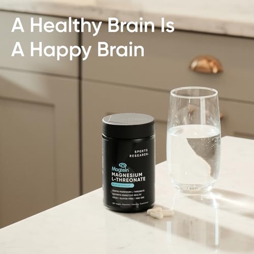 Sports Research  Magnesium L Threonate Capsules 2000mg   High Absorption Magtein  for Enhanced Brain Health  Memory  Focus & Restful Sleep Support   Vegan   Non GMO   Gluten Free   180 Count