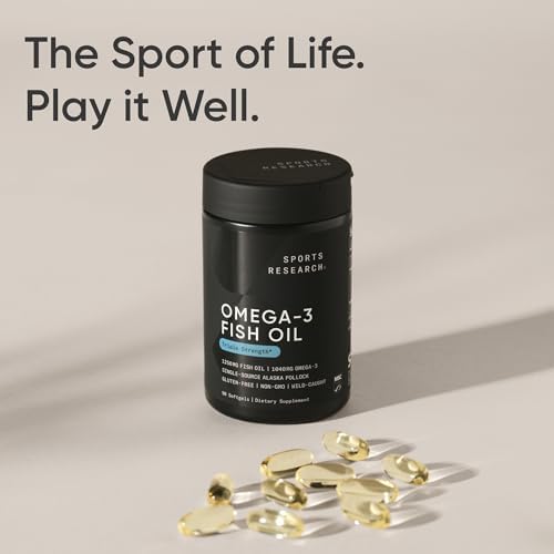 Sports Research  Omega 3 Fish Oil 1250   Triple Strength Fish Oil Supplement from Wild Alaska Pollock   MSC Certified Sustainable   Non GMO   Soy Free   90 Softgel Capsules
