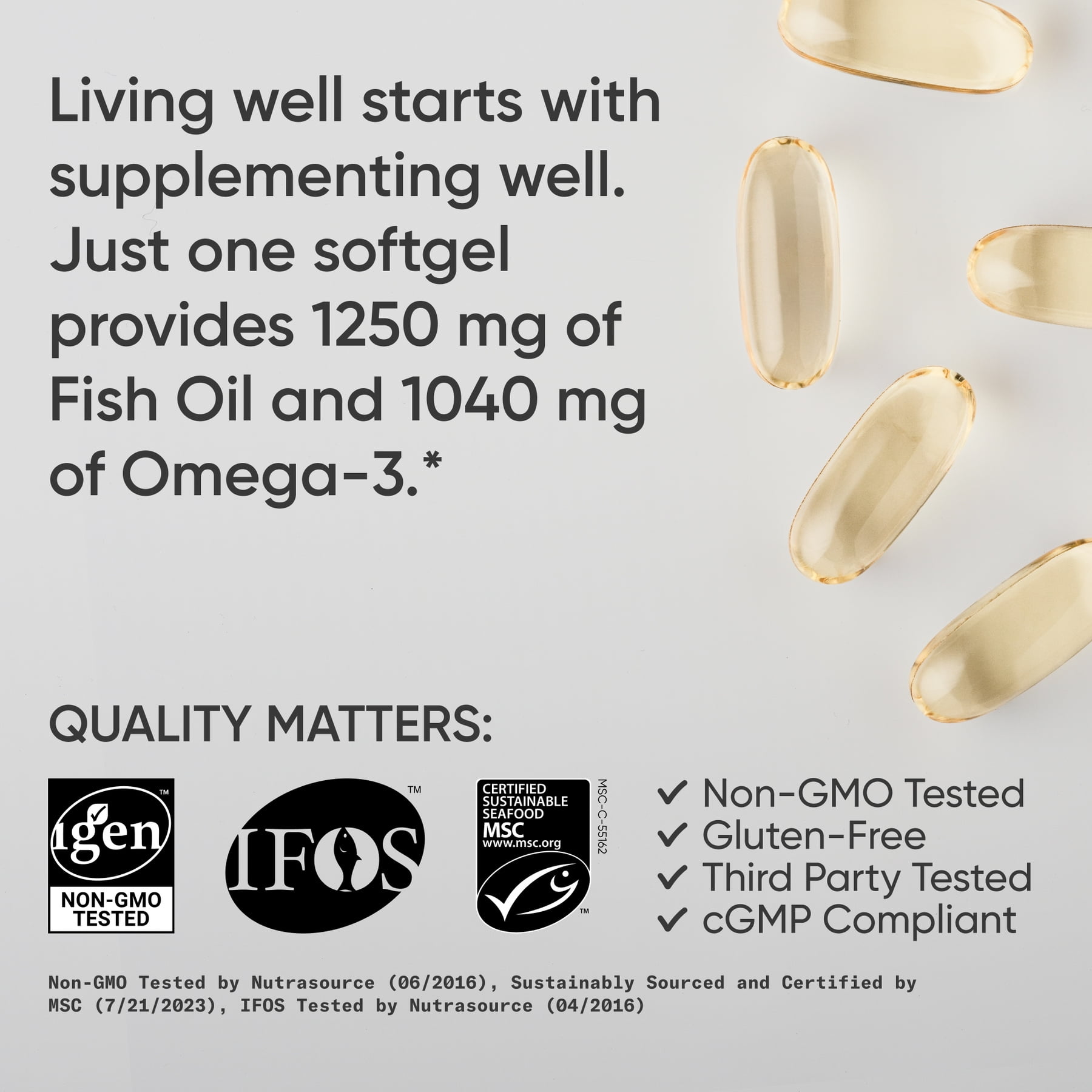Sports Research  Triple Strength Omega 3 Fish Oil 1250mg Wild Alaska Pollock Burpless  180 Softgels 