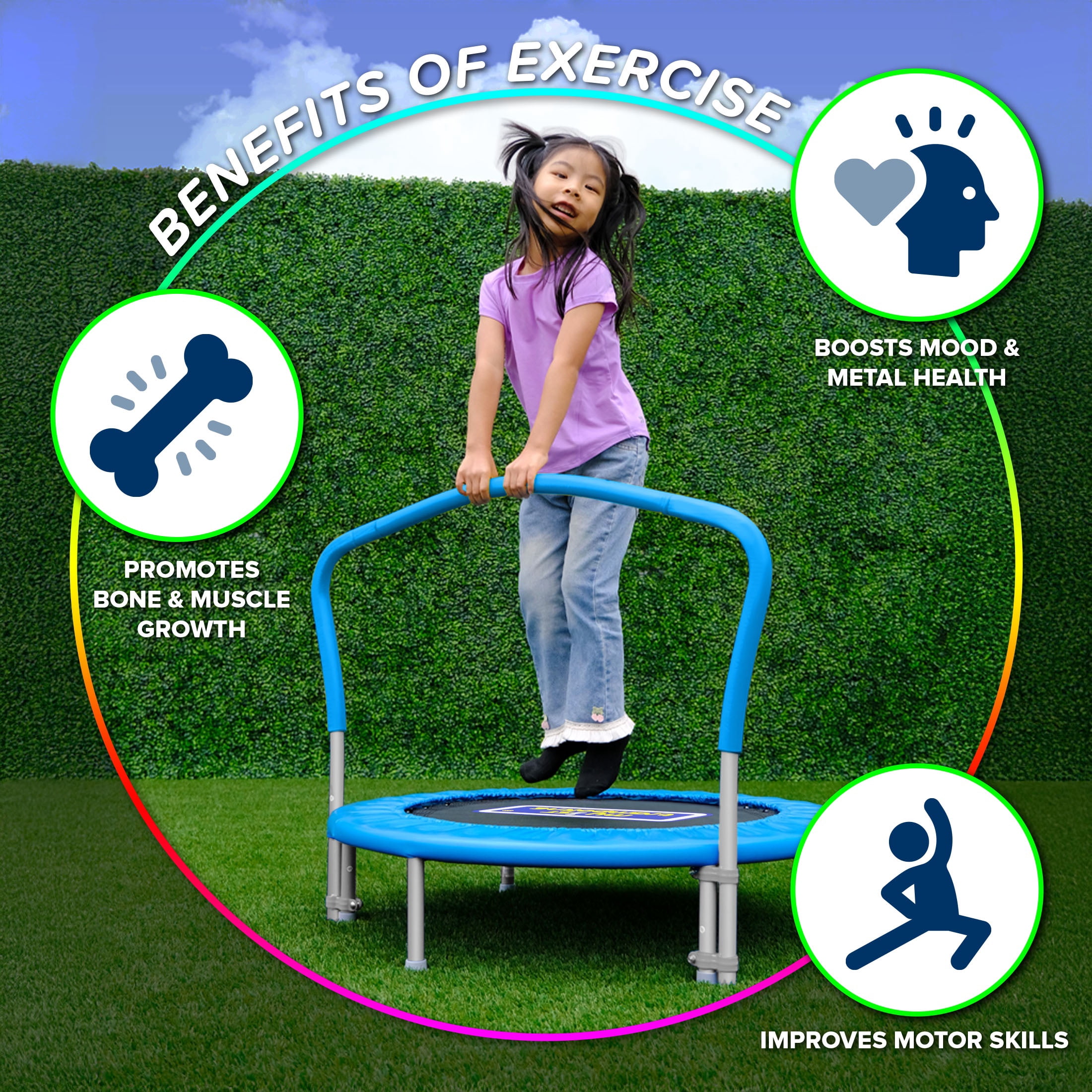 Sportspower My 1st Trampoline 36" Indoor/Outdoor Mini Rebounder Trampoline with No Gap Padded Cover  for Toddlers & Kids  Max Weight Capacity 220 LBS   BLUE