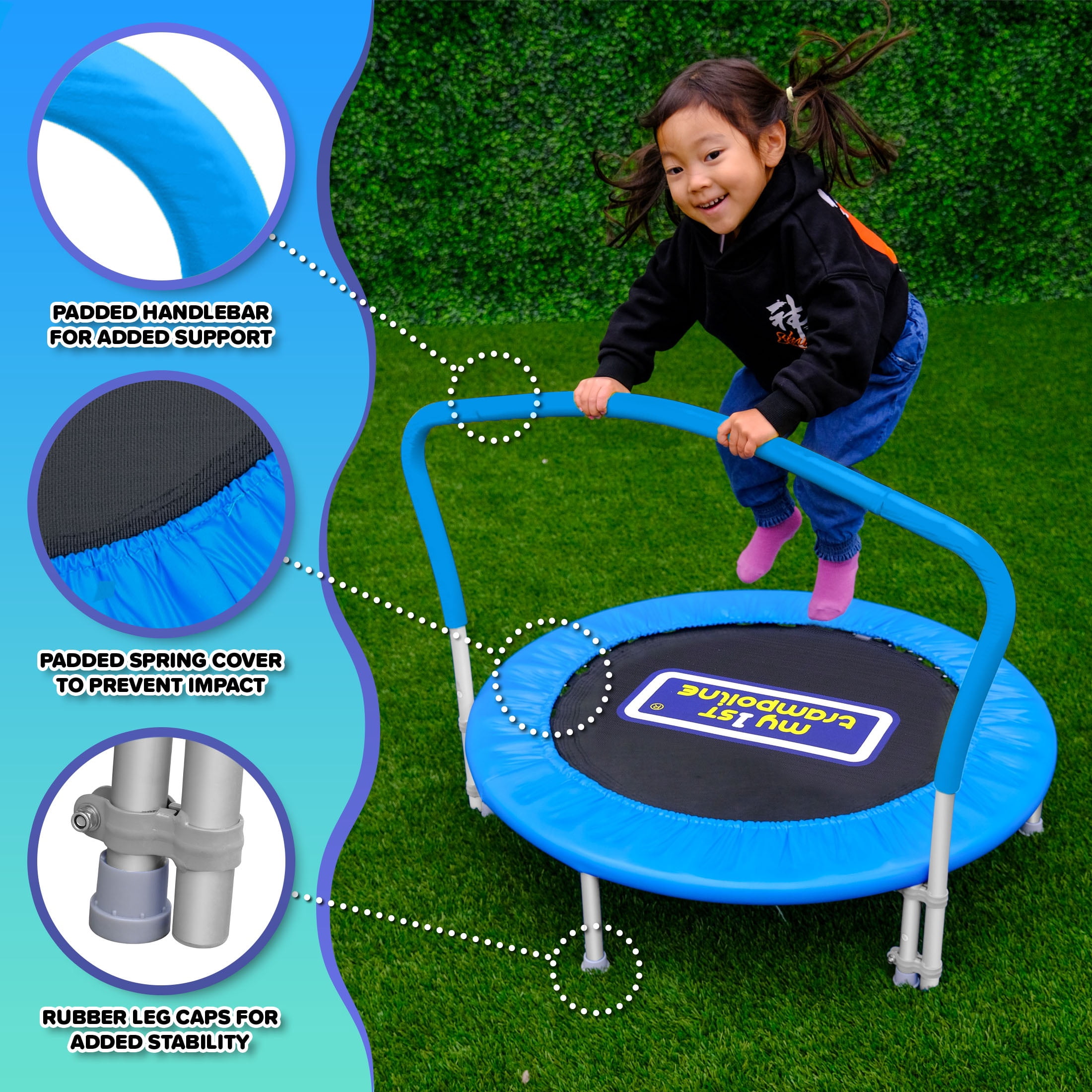Sportspower My 1st Trampoline 36" Indoor/Outdoor Mini Rebounder Trampoline with No Gap Padded Cover  for Toddlers & Kids  Max Weight Capacity 220 LBS   BLUE