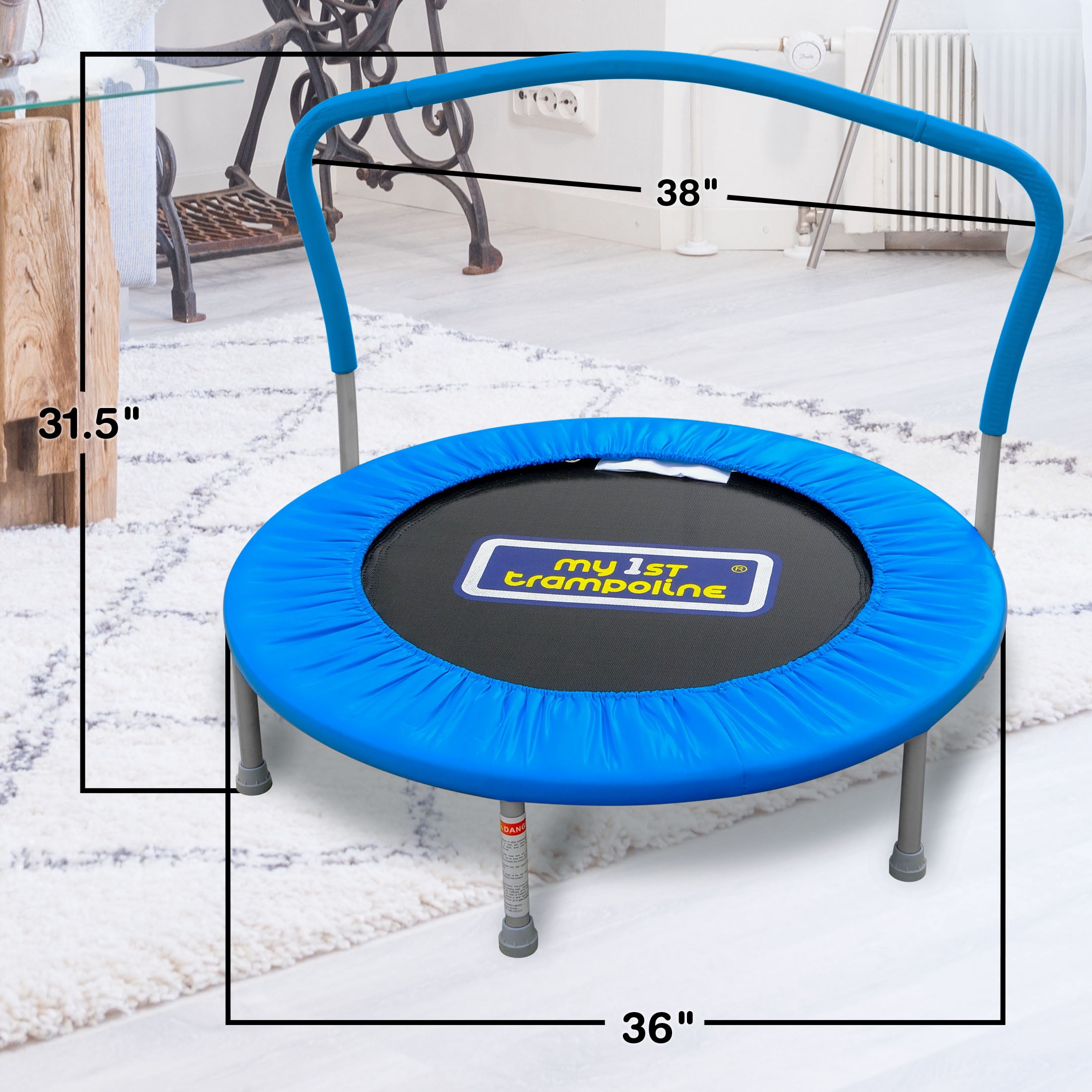 Sportspower My 1st Trampoline 36" Indoor/Outdoor Mini Rebounder Trampoline with No Gap Padded Cover  for Toddlers & Kids  Max Weight Capacity 220 LBS   BLUE